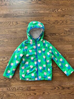 Mini Boden Girls Green Tulip Print Hooded Jacket